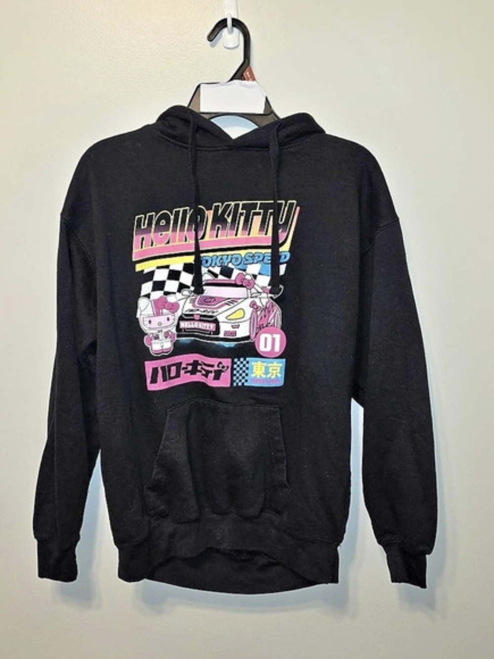 Sanrio Hello Kitty Tokyo Speed Graphic Hoodie Black & Pink Medium